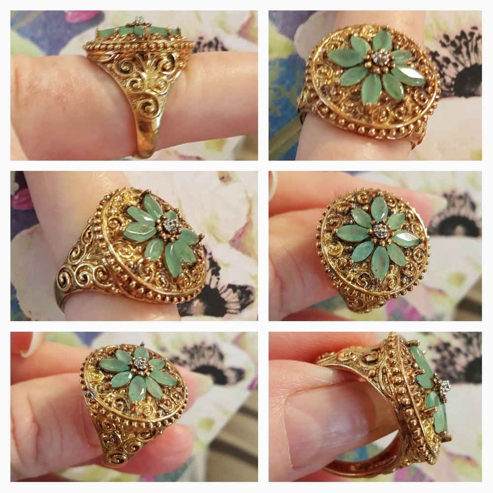 China Export, Silver Gilt Jade Ring